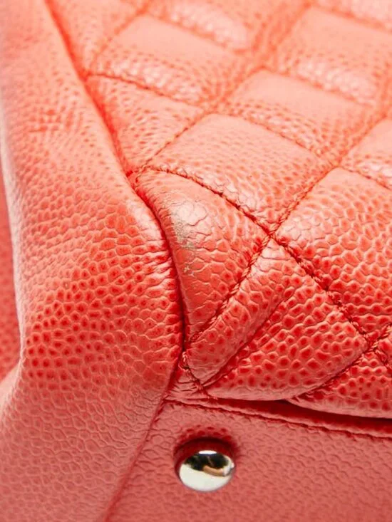 Chanel Quilted Chain Shoulder Bag Orange Caviar Leather - Picture 9 of 10